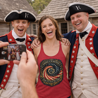 America in Motion 250 Patriotic Women’s Racerback Tank – 1776 USA Freedom Shirt