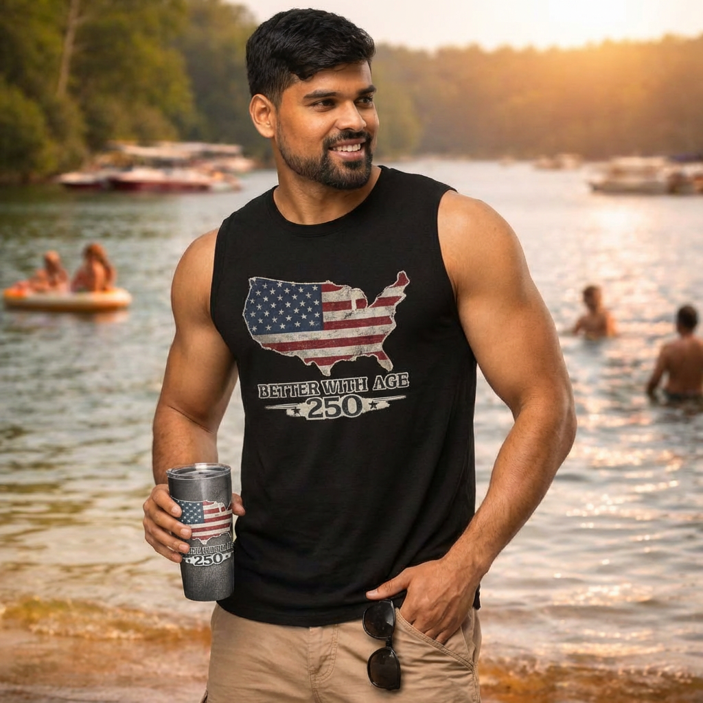 Better With Age 250 – Patriotic Men’s Muscle Tank | America 250 Edition