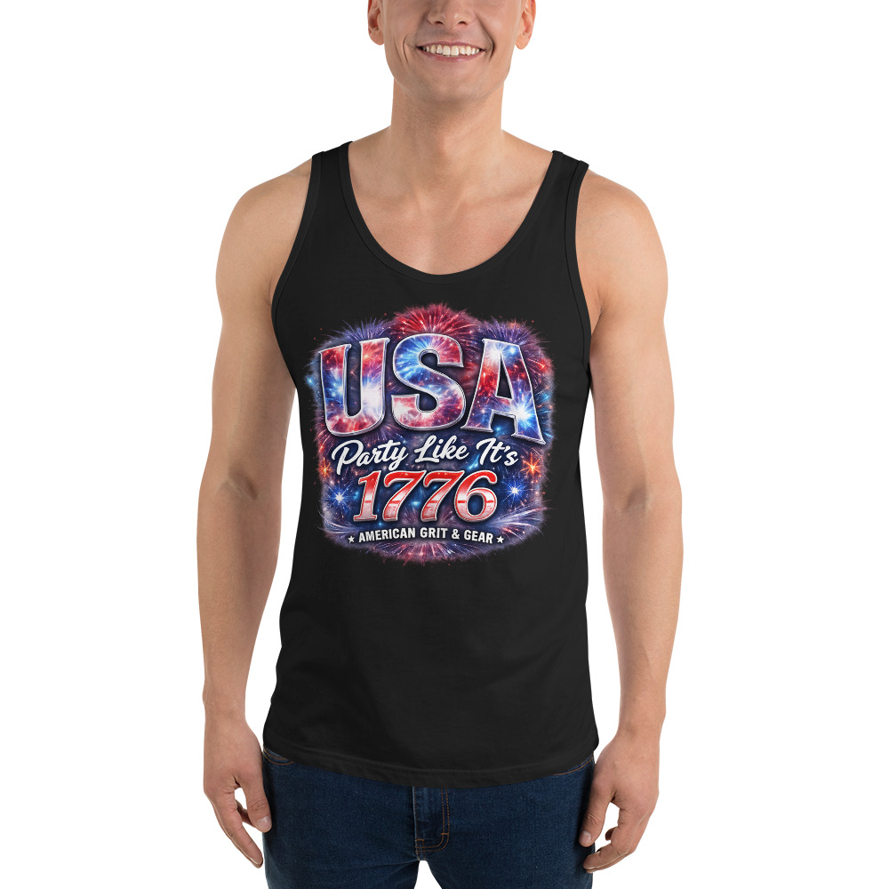USA Party Like It’s 1776 Men’s Tank Top – Bella + Canvas 3480 Patriotic Summer Tank - Image 25