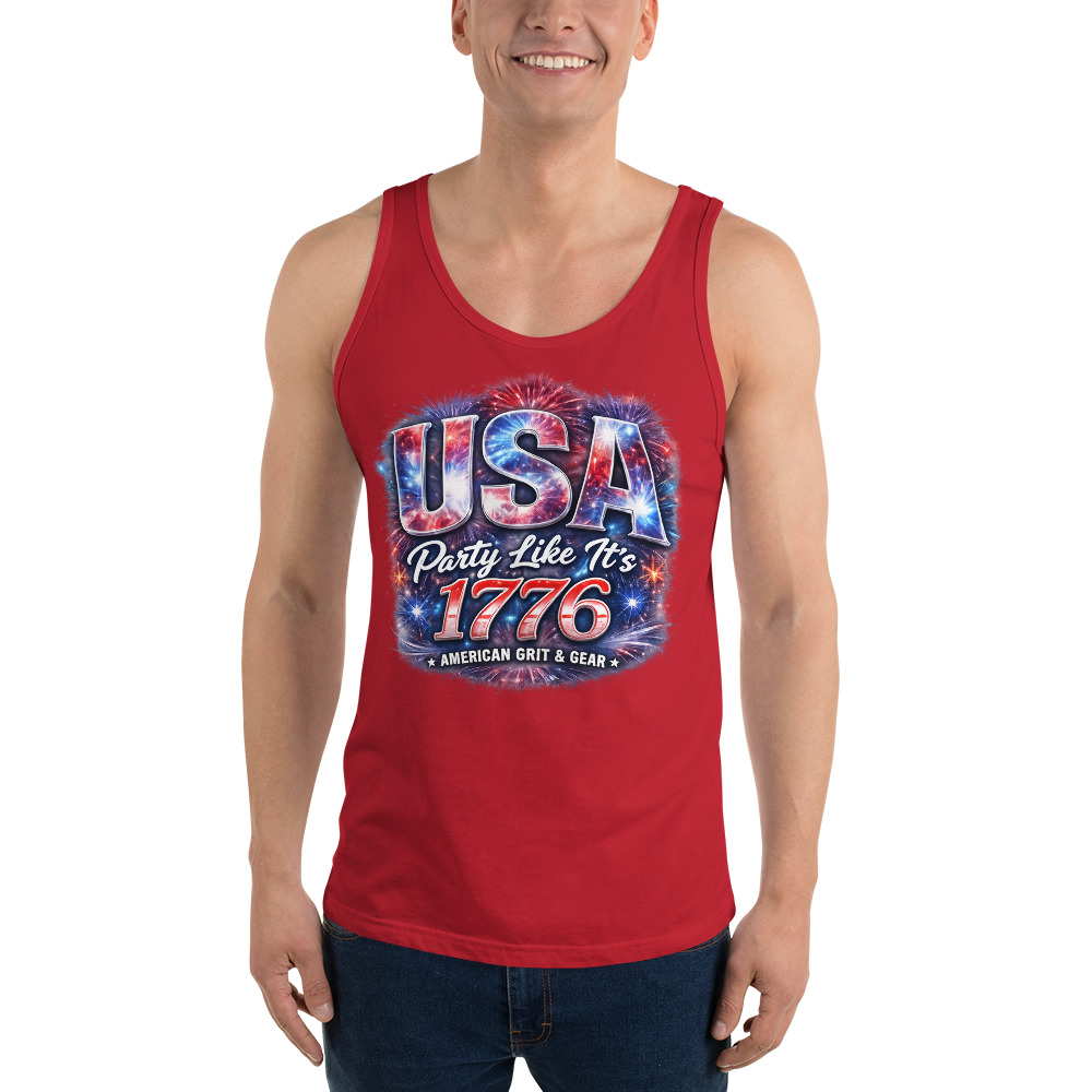 USA Party Like It’s 1776 Men’s Tank Top – Bella + Canvas 3480 Patriotic Summer Tank - Image 27