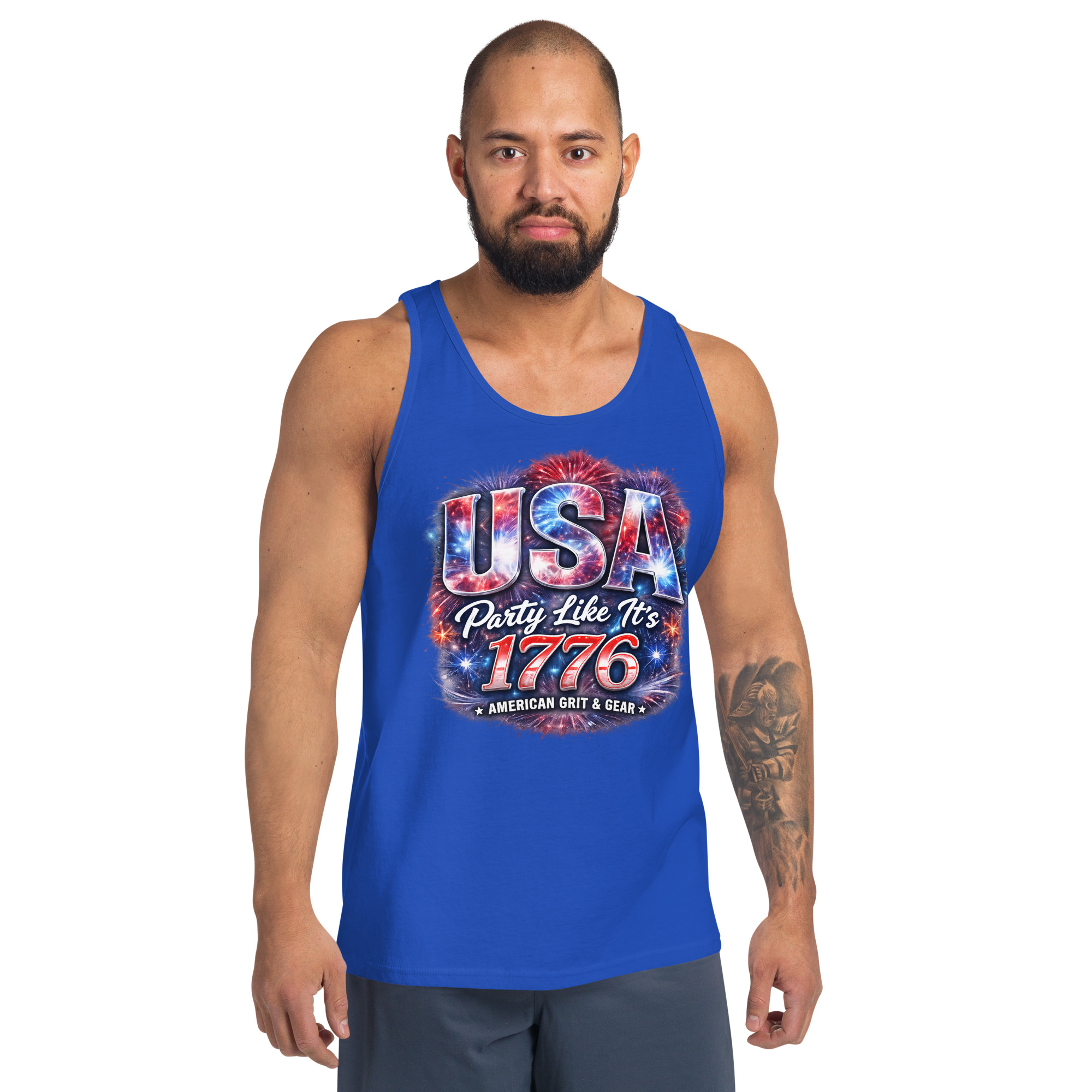 USA Party Like It’s 1776 Men’s Tank Top – Bella + Canvas 3480 Patriotic Summer Tank - Image 11