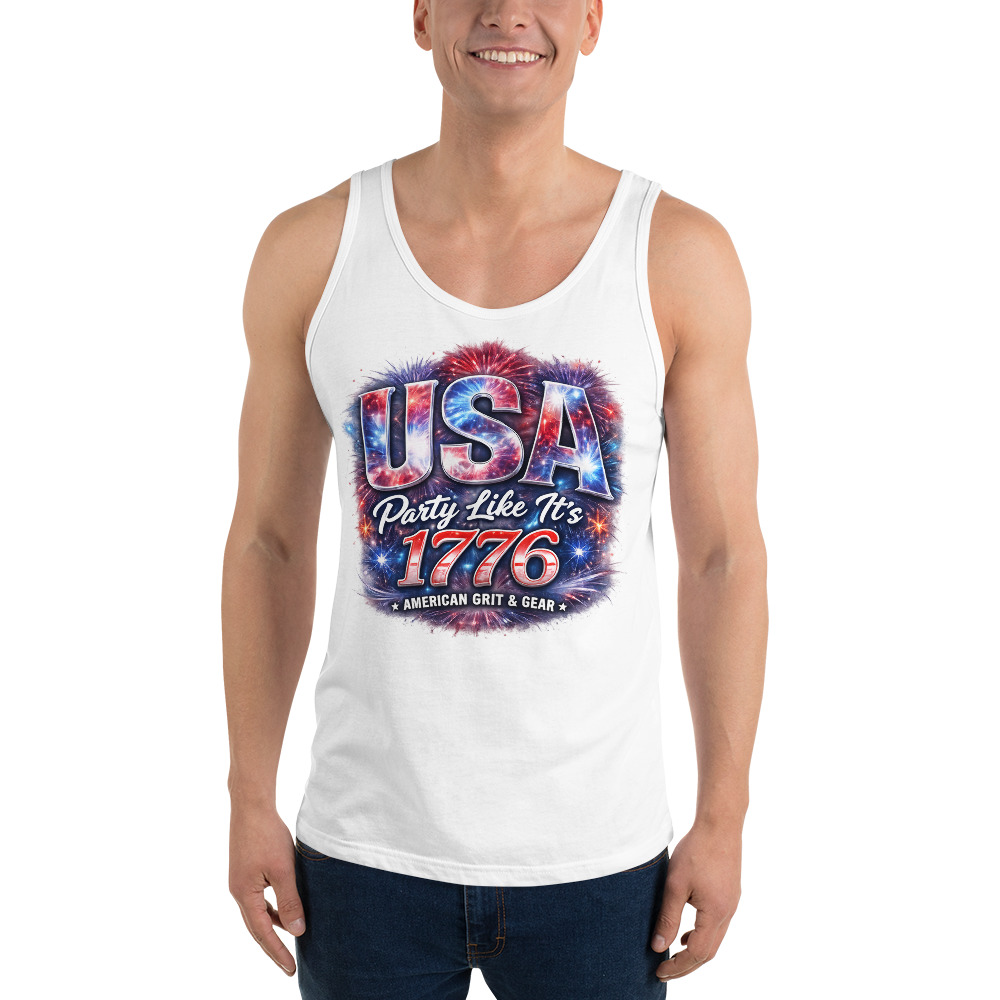 USA Party Like It’s 1776 Men’s Tank Top – Bella + Canvas 3480 Patriotic Summer Tank - Image 30