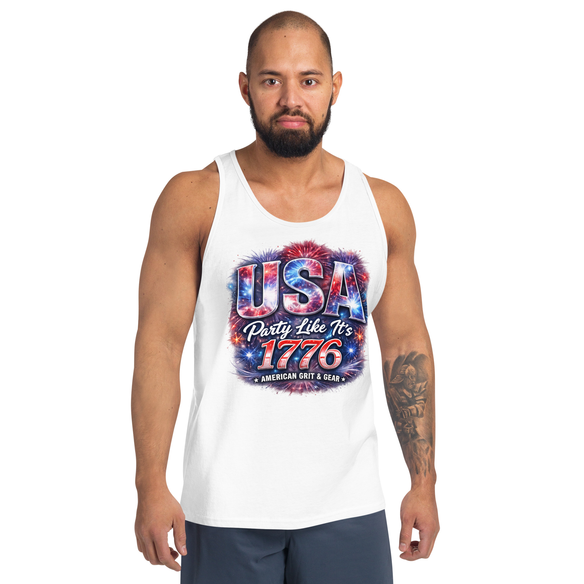 USA Party Like It’s 1776 Men’s Tank Top – Bella + Canvas 3480 Patriotic Summer Tank - Image 13