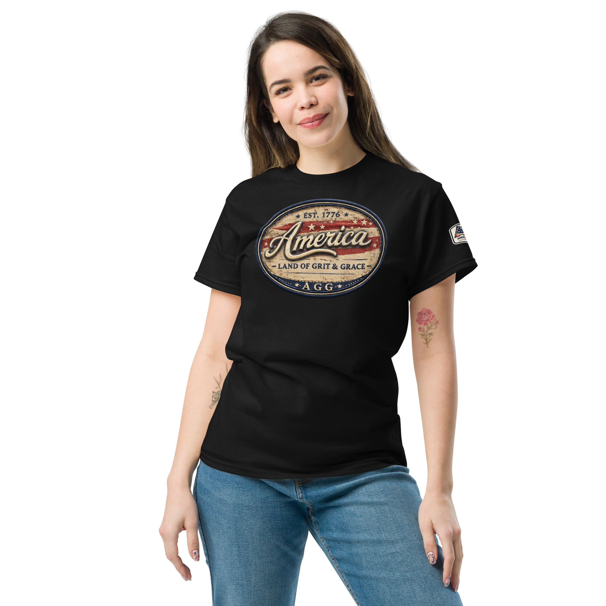 America Heritage – Land of Grit & Grace Unisex Classic Tee | Patriotic American T-Shirt - Image 52