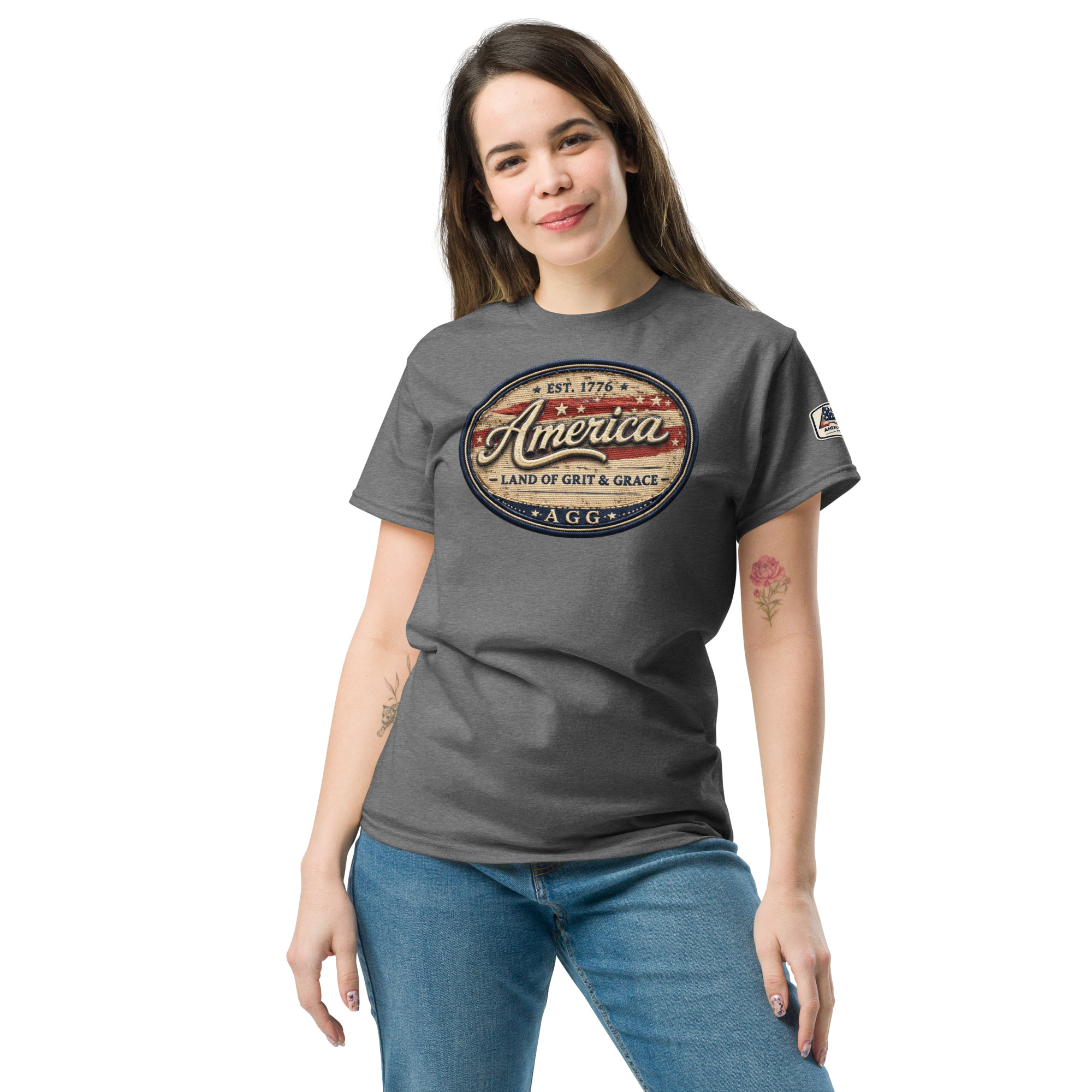 America Heritage – Land of Grit & Grace Unisex Classic Tee | Patriotic American T-Shirt - Image 49