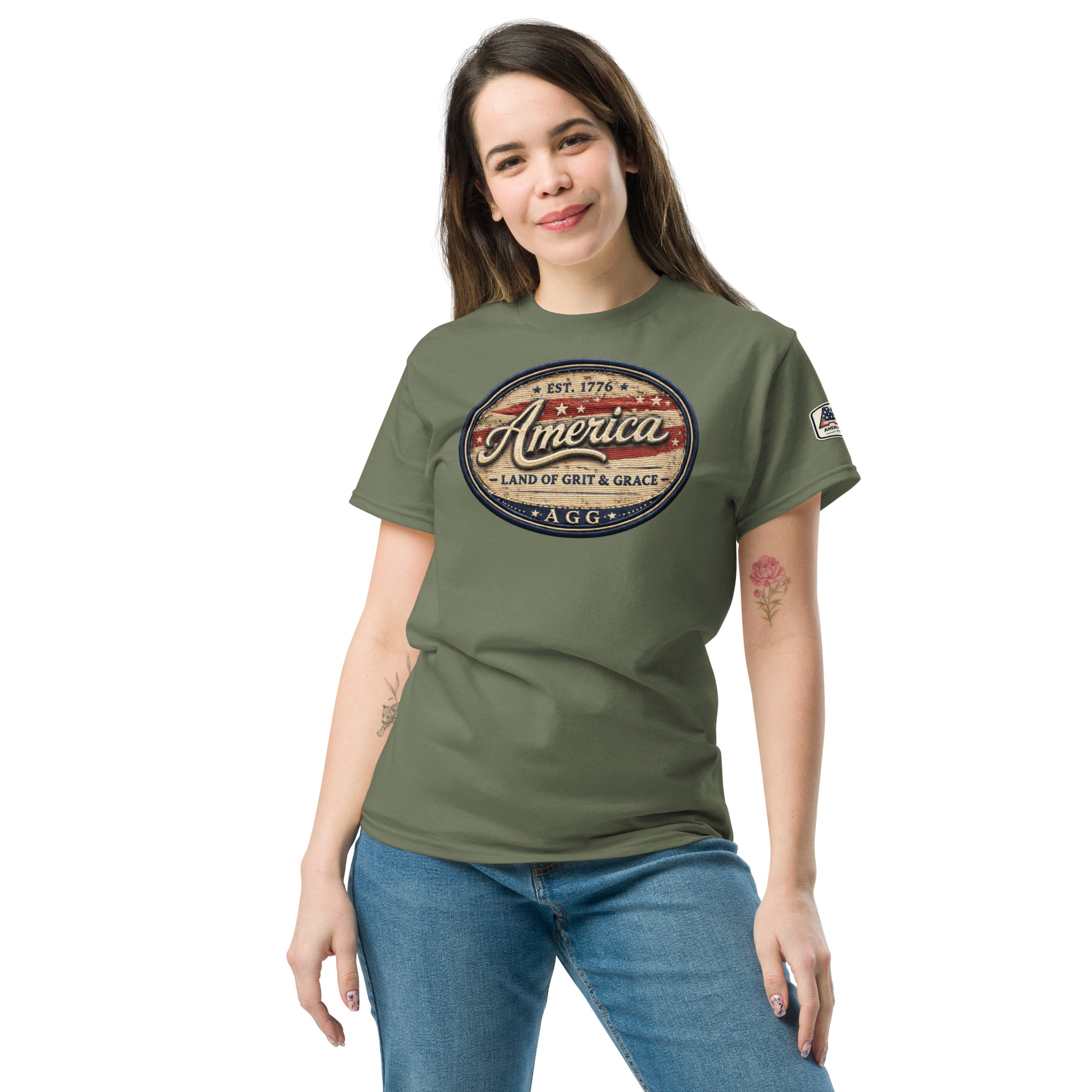 America Heritage – Land of Grit & Grace Unisex Classic Tee | Patriotic American T-Shirt - Image 50