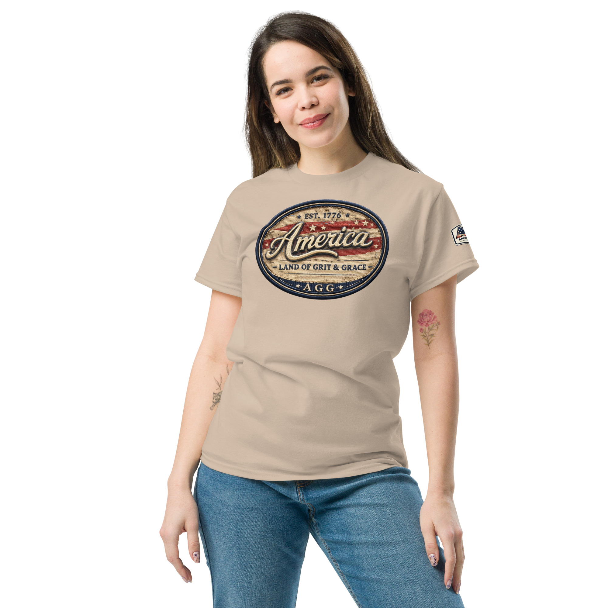 America Heritage – Land of Grit & Grace Unisex Classic Tee | Patriotic American T-Shirt - Image 47