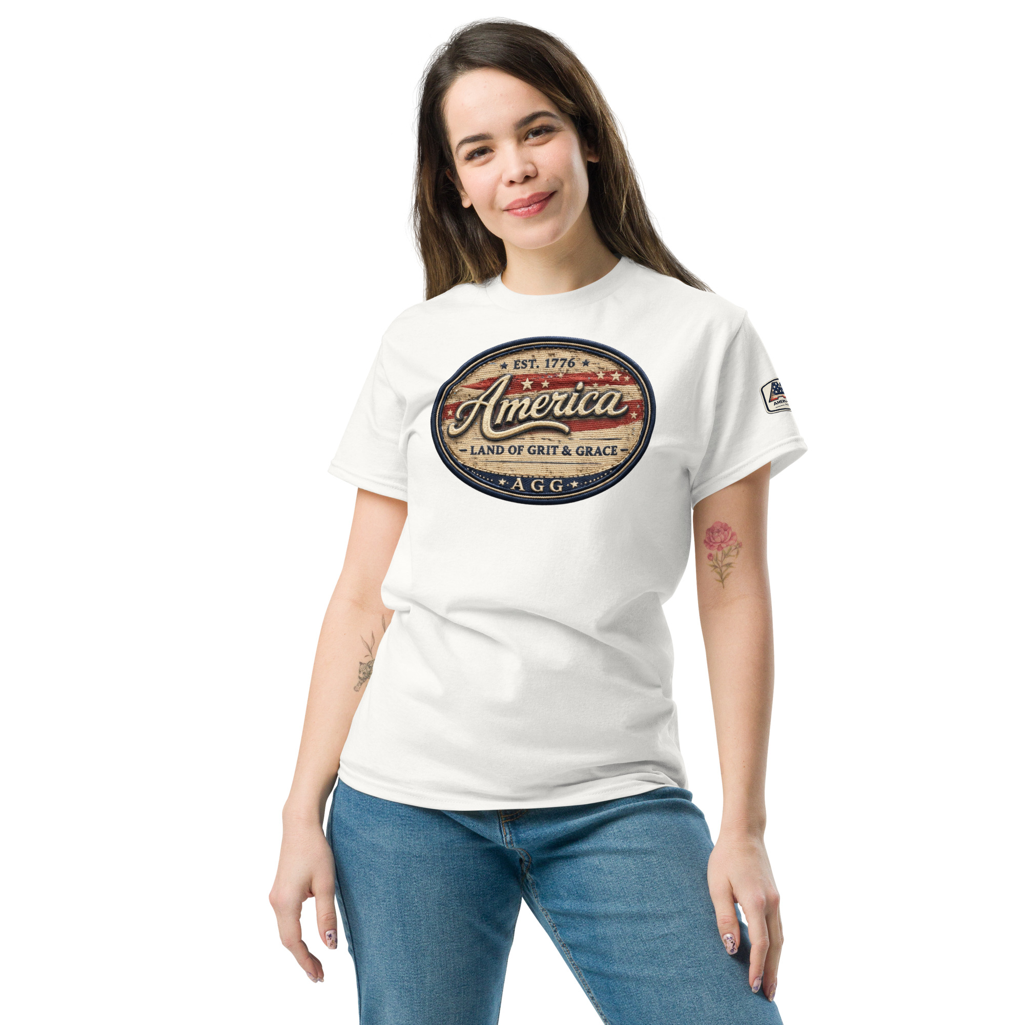 America Heritage – Land of Grit & Grace Unisex Classic Tee | Patriotic American T-Shirt - Image 46