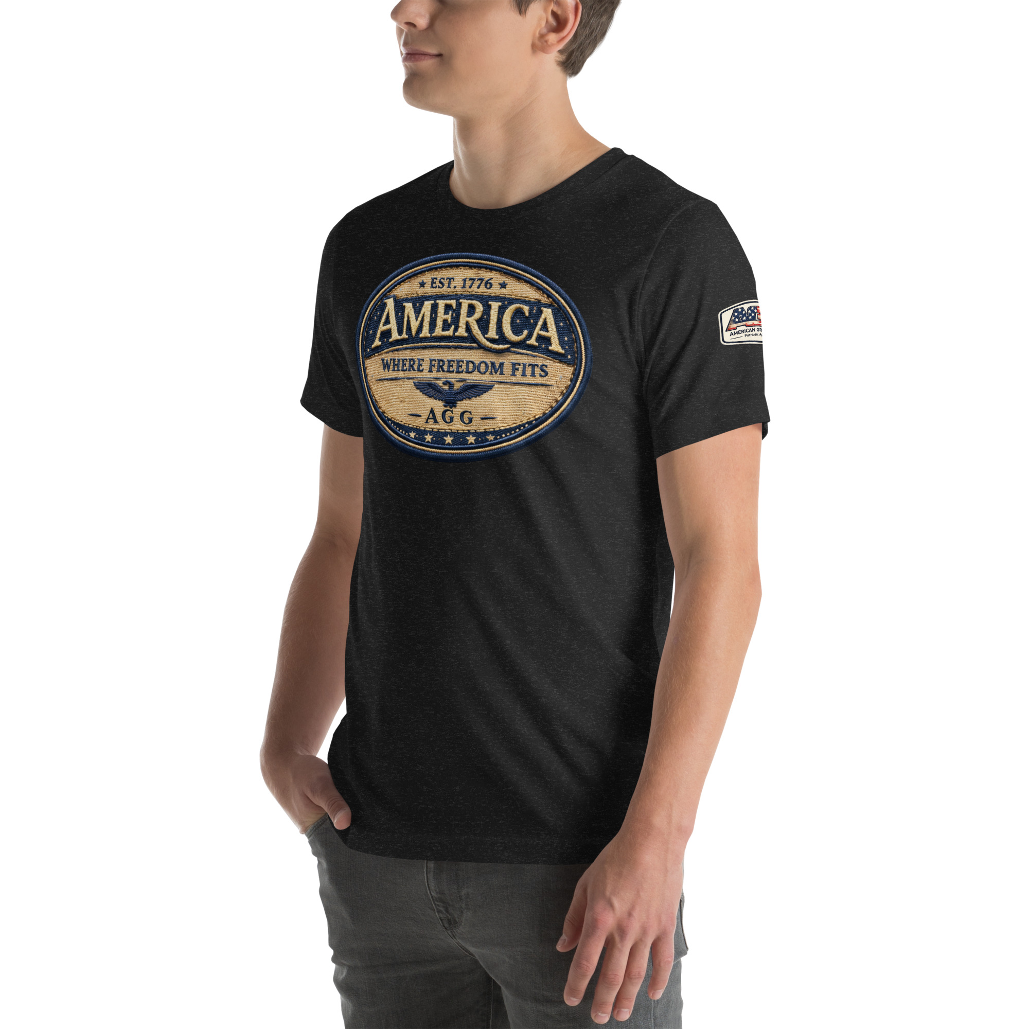 American Heritage – Where Freedom Fits Unisex Tee | Bella + Canvas 3001 - Image 11
