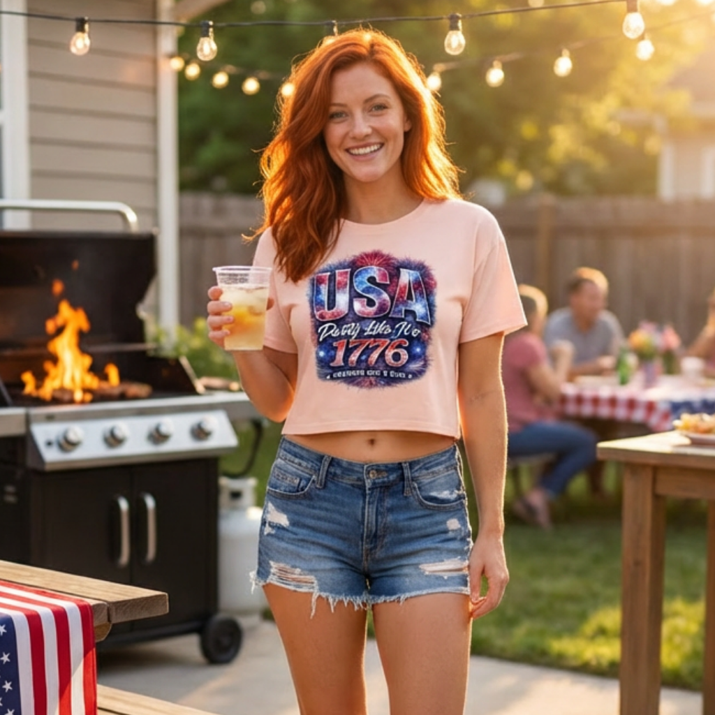 USA Party Like It’s 1776 Women’s Crop Top – Patriotic Festival Shirt
