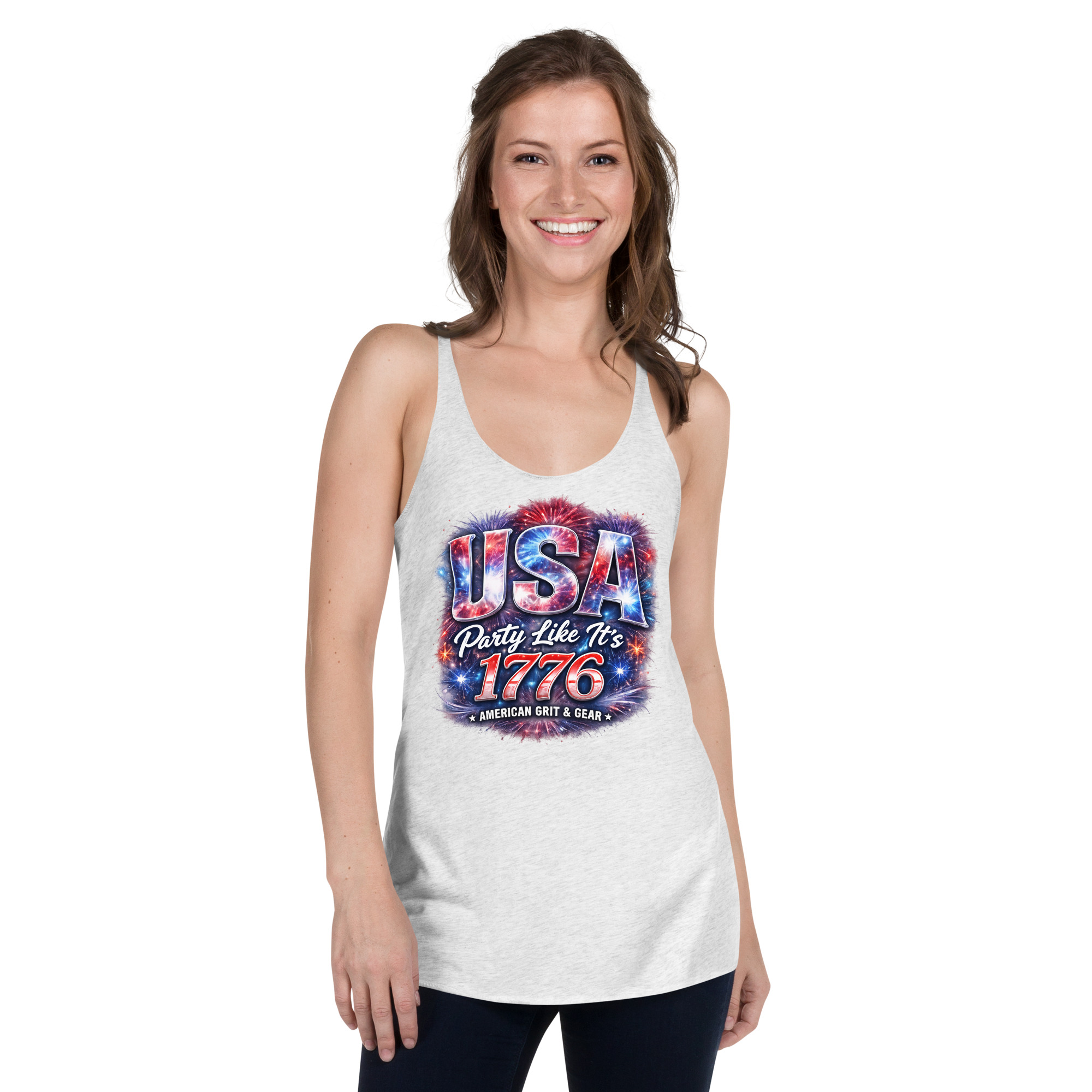 USA Party Like It’s 1776 Women’s Racerback Tank Top – Patriotic Summer Tank - Image 37