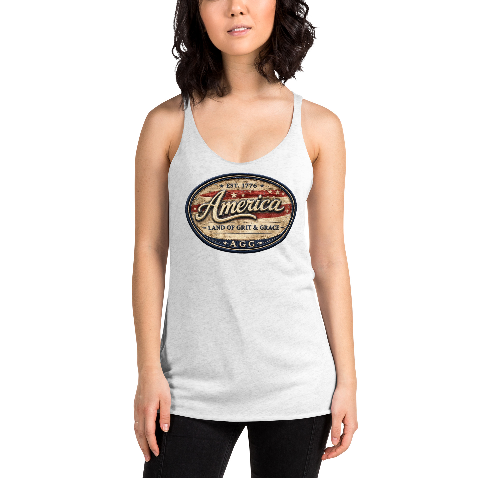 America Heritage – Land of Grit & Grace Racerback Tank | Patriotic Women’s Tank Top - Image 28