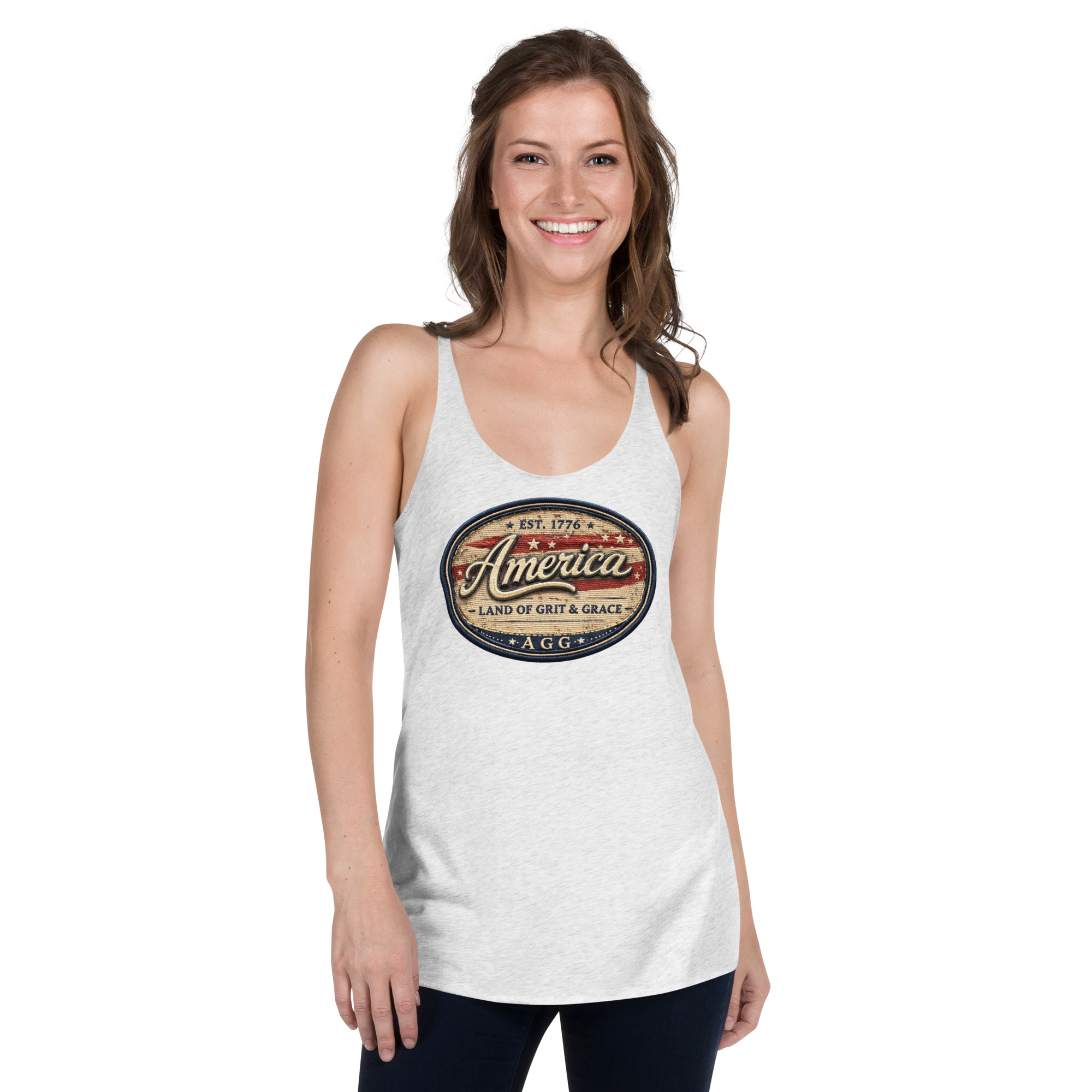 America Heritage – Land of Grit & Grace Racerback Tank | Patriotic Women’s Tank Top - Image 33