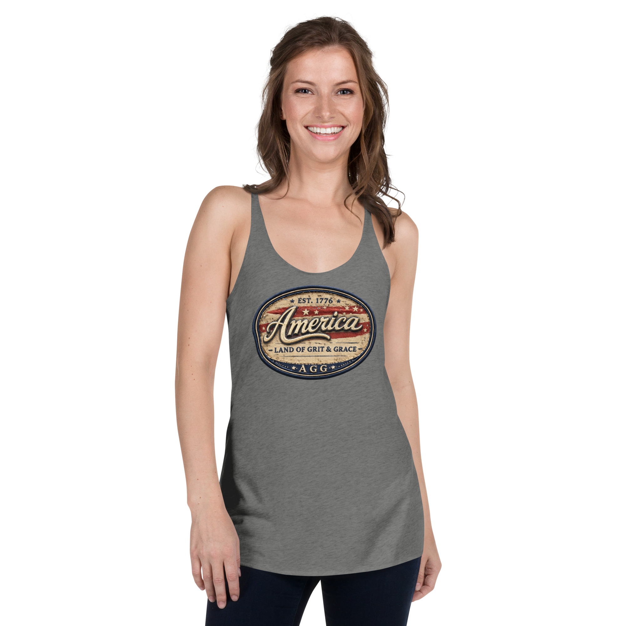 America Heritage – Land of Grit & Grace Racerback Tank | Patriotic Women’s Tank Top - Image 31