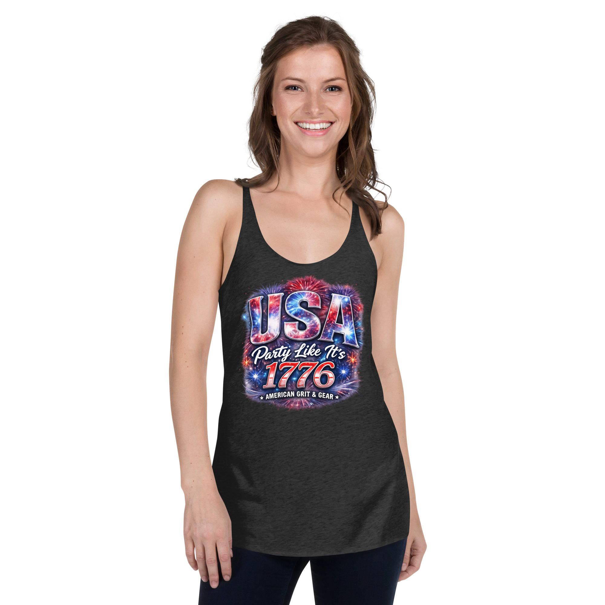 USA Party Like It’s 1776 Women’s Racerback Tank Top – Patriotic Summer Tank - Image 32