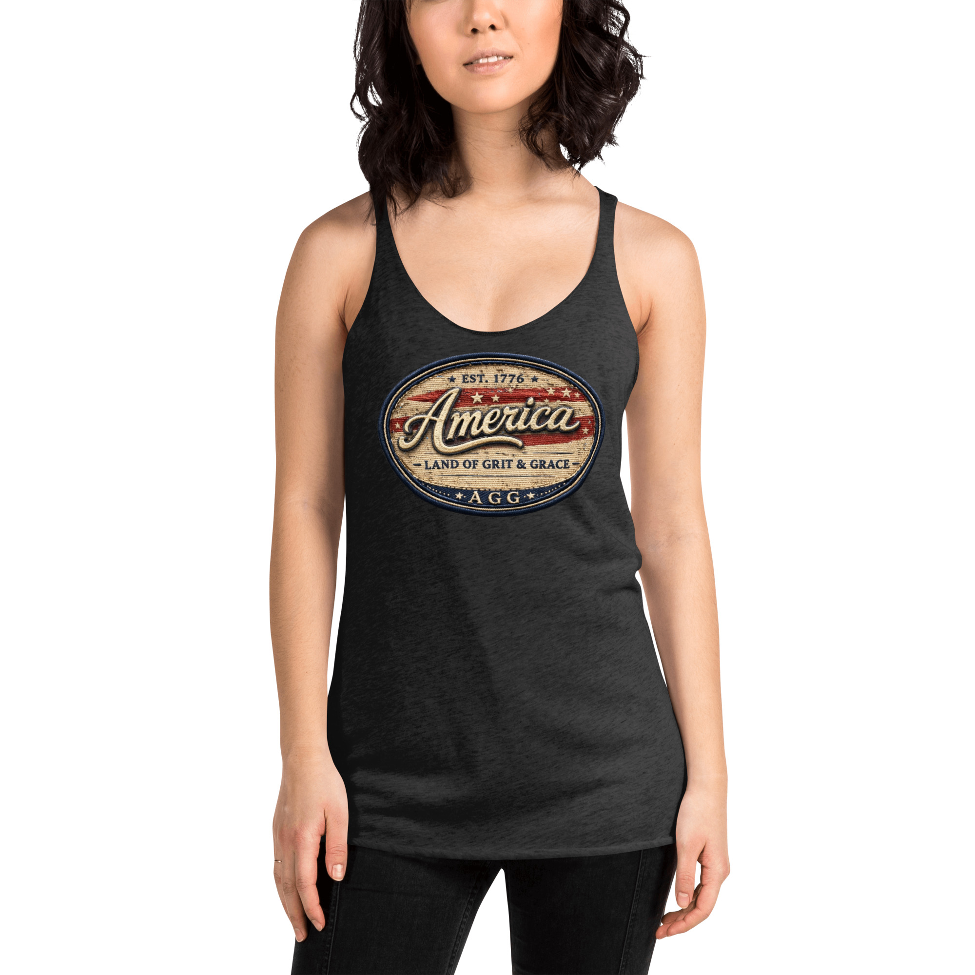 America Heritage – Land of Grit & Grace Racerback Tank | Patriotic Women’s Tank Top - Image 7