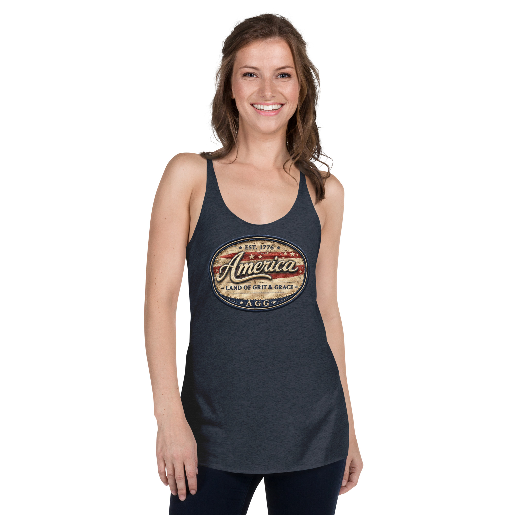 America Heritage – Land of Grit & Grace Racerback Tank | Patriotic Women’s Tank Top - Image 10