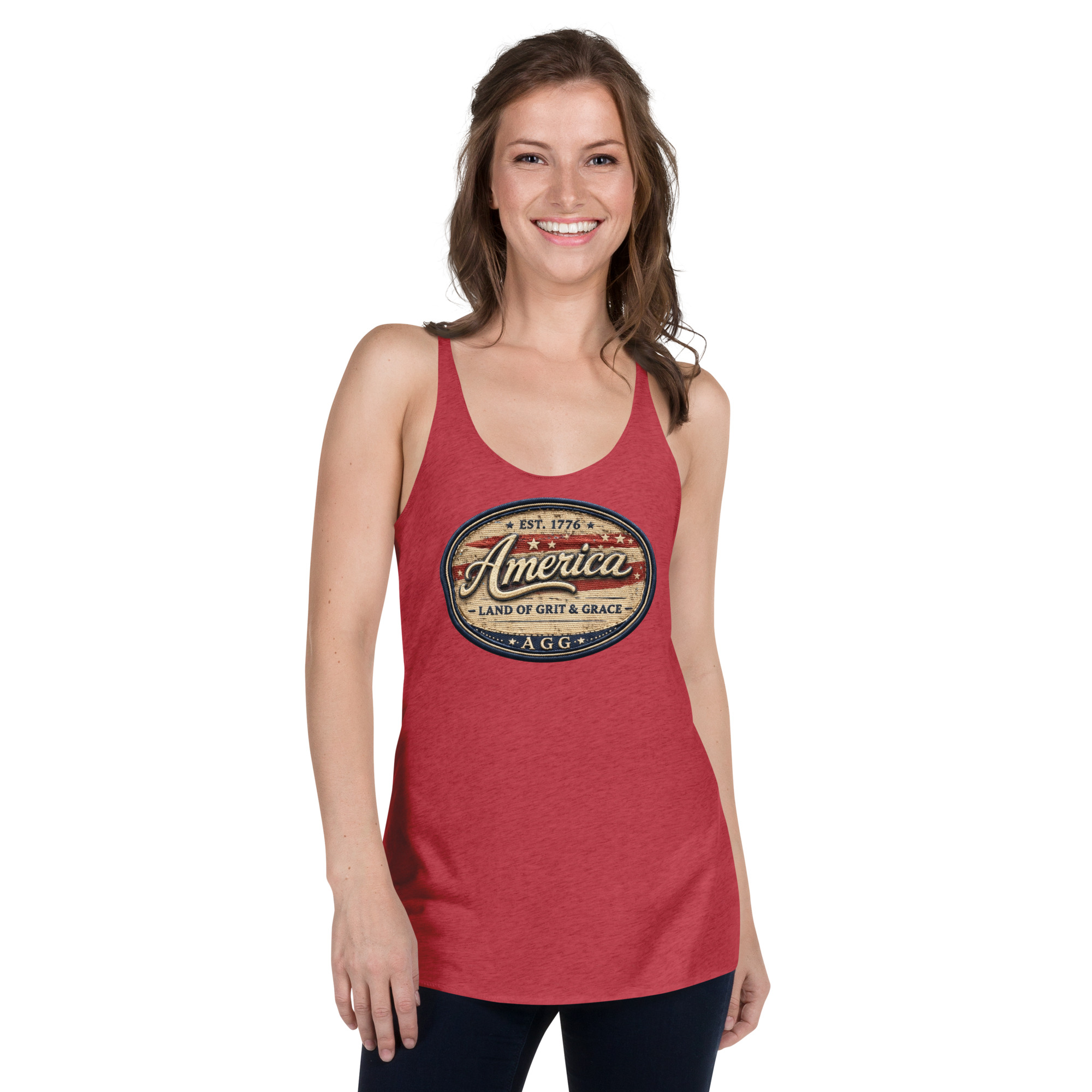 America Heritage – Land of Grit & Grace Racerback Tank | Patriotic Women’s Tank Top - Image 13