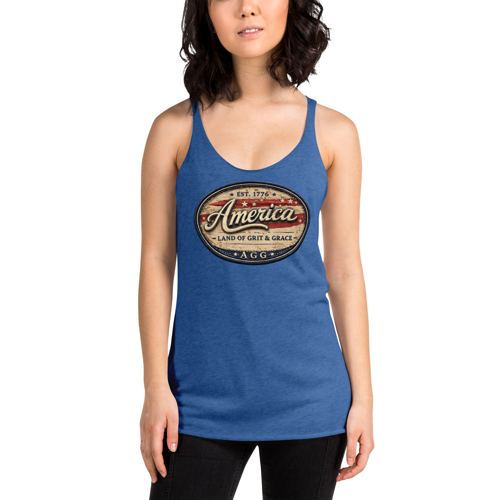 America Heritage – Land of Grit & Grace Racerback Tank | Patriotic Women’s Tank Top - Image 14