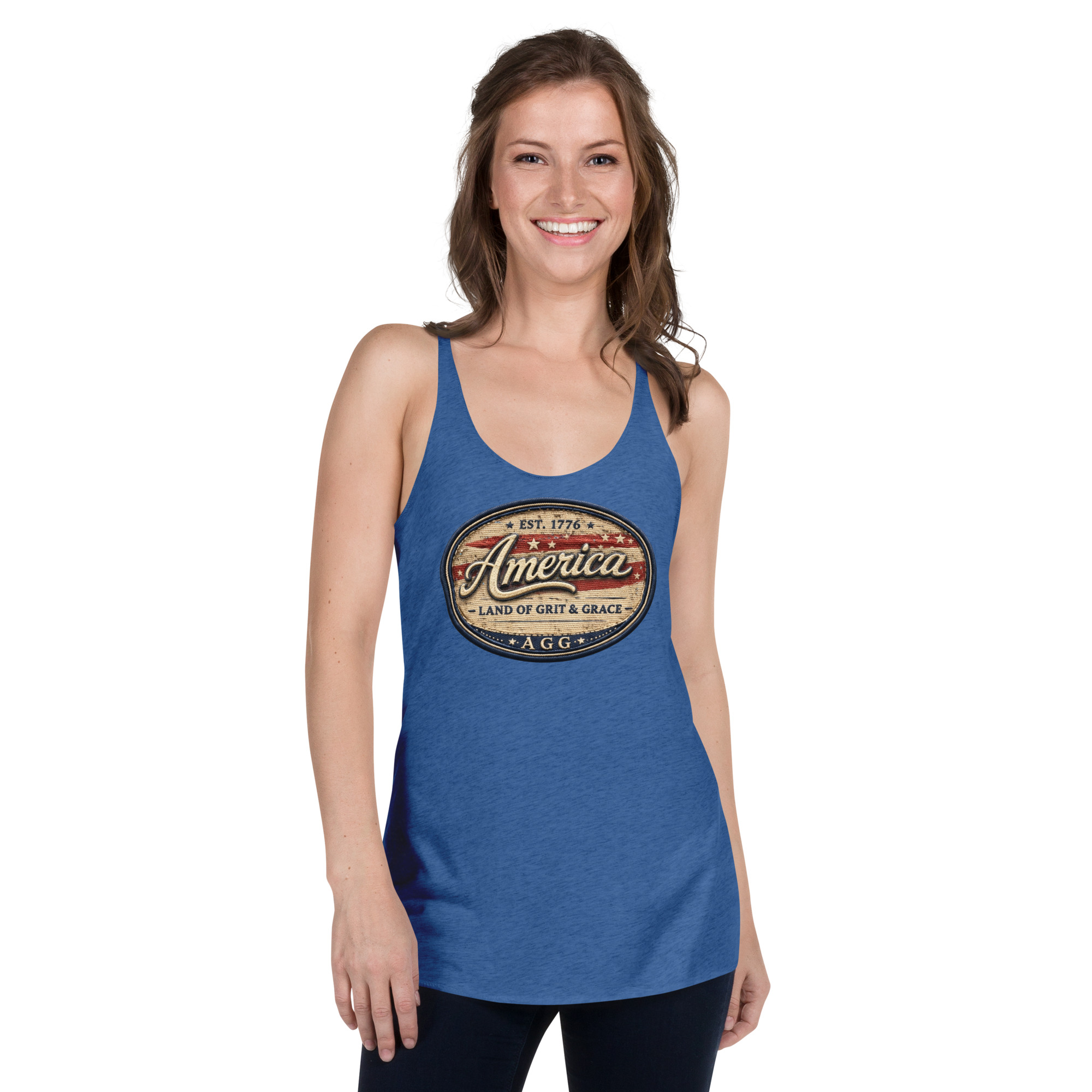 America Heritage – Land of Grit & Grace Racerback Tank | Patriotic Women’s Tank Top - Image 30