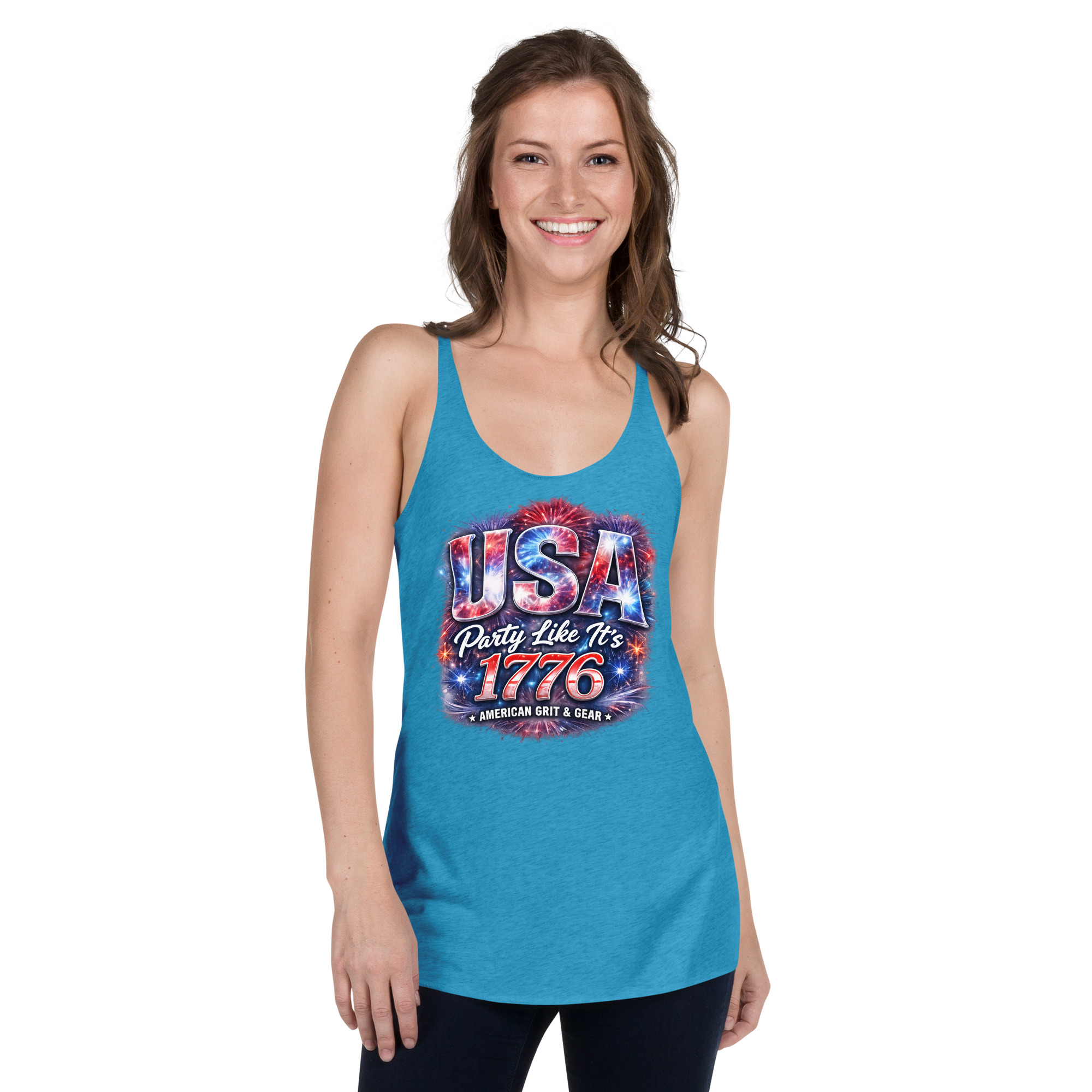 USA Party Like It’s 1776 Women’s Racerback Tank Top – Patriotic Summer Tank - Image 36