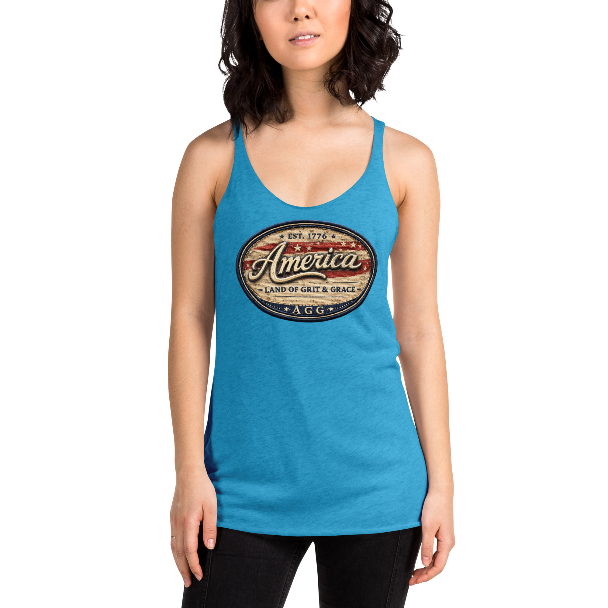 America Heritage – Land of Grit & Grace Racerback Tank | Patriotic Women’s Tank Top - Image 16