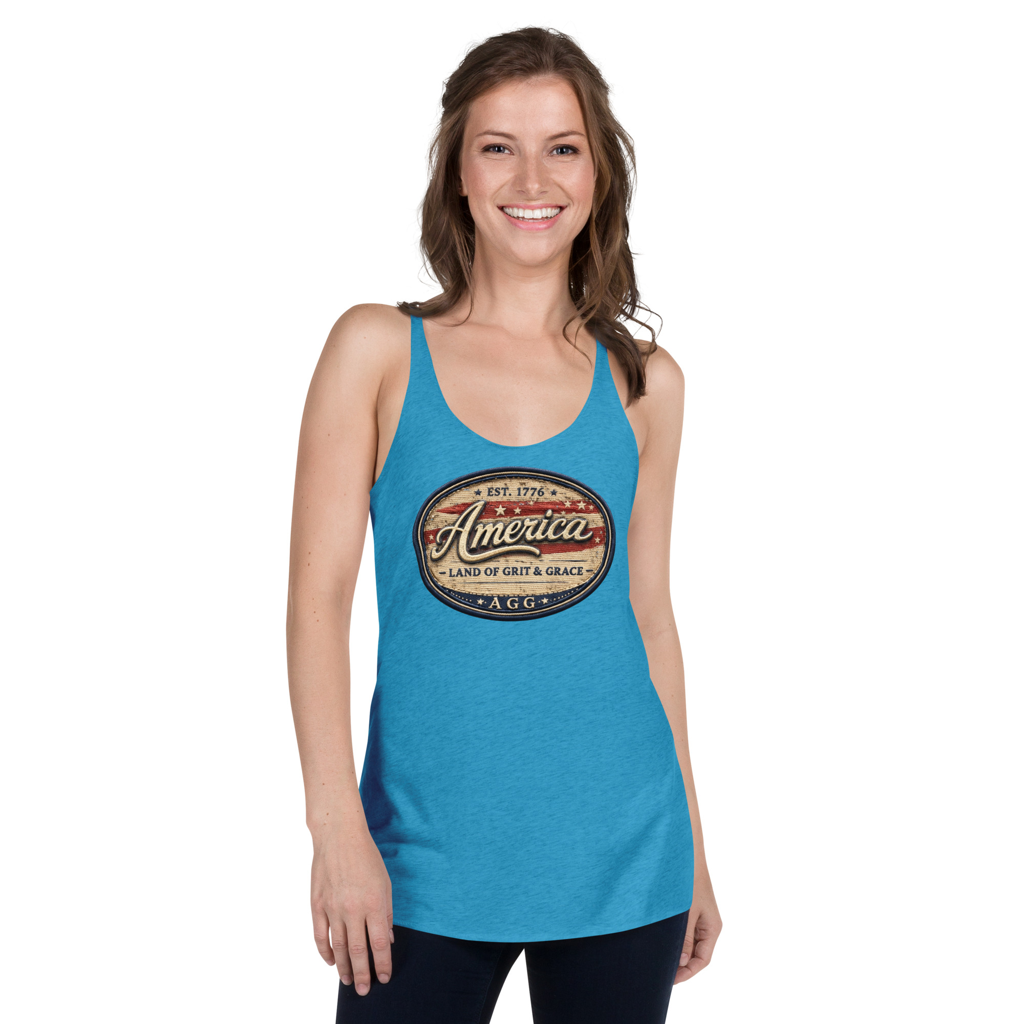 America Heritage – Land of Grit & Grace Racerback Tank | Patriotic Women’s Tank Top - Image 32