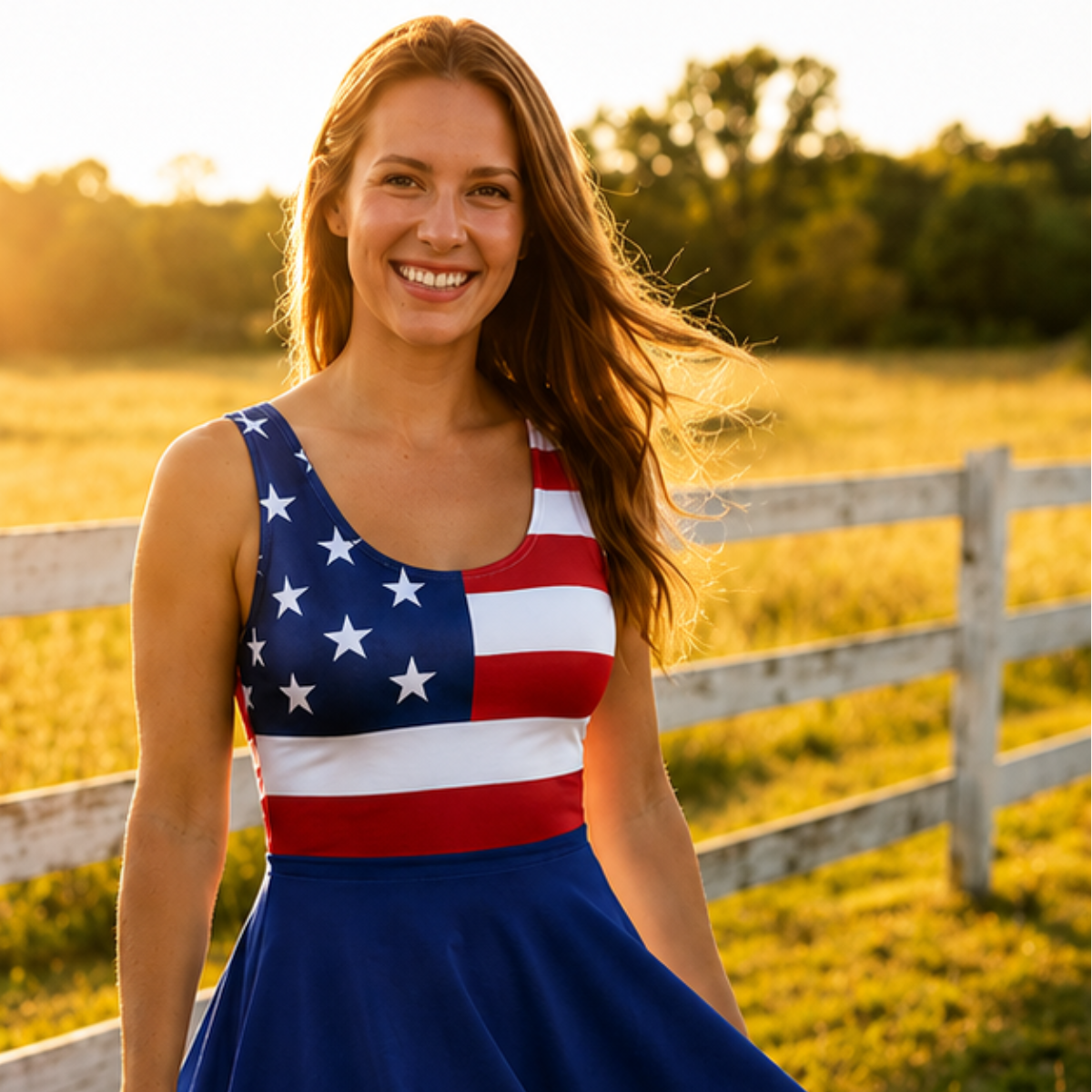 Stars and Stripes skater dress with blue skirt